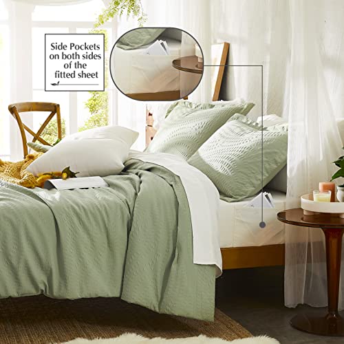 Image of Queen Comforter Set - 7 Pieces Sage Green Bed in a Bag Queen Bedding Sets | All Season Botanical Textured Comforter Bed set with Sheets, Pillowcases & Shams