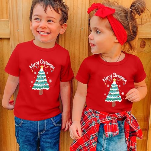 Image of Christmas Tree Shirt for Toddler Boys Girls Merry Christmas T-Shirts Short Sleeve Holiday Tee Xmas Gift Tops