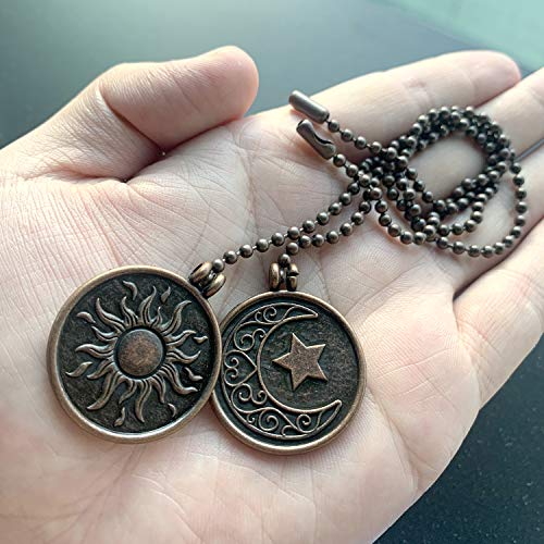 Iceyyyy Newst Style Ceiling Fan Pull Chain Set - 2pcs 13.4 inches Sun & Moon Pattern Pull Chains Extension Copper Beaded Ball Fan Pull Chain with Ornaments for Ceiling Light Lamp Fan