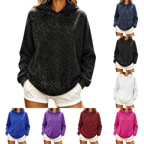 Rhinestone Hoodies Bling Sweatshirts With Pockets Glitter Top Fall Pullover - image 1