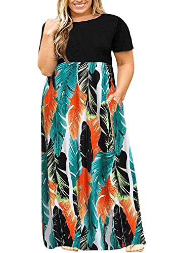 Kancystore-Womens-Plus-Size-Maxi-Dress-with-Pockets-Summer-Dresses-XL-5X-Plus-Size-High-Waisted-Long-Length-Beach-Dress-Empire-Waist-Round-Neck-Casual-Dress-Solid-Striped-Floral-Tie-Dye-Colors Kancystore Women's Plus Size Maxi Dress with Pockets Summer Dresses XL-5X | Plus Size High Waisted Long Length Beach Dress, Empire Waist Round Neck Casual Dress, Solid Striped Floral Tie Dye Colors - Image 1