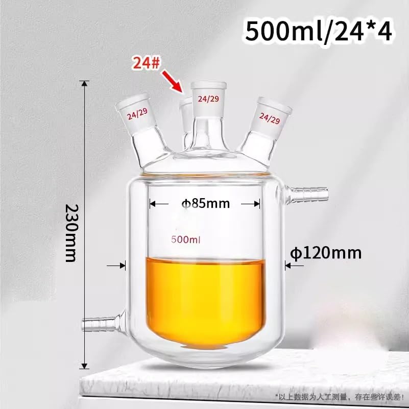 Probeta graduada de vidrio, Vidrio de borosilicato del matraz reacción laboratorio cuatro bocas con doble camisa 100-1000 ml(100ml 24X24X24X24)