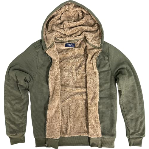 Image of Visitor Men's Heavyweight Sherpa Lined Thermal Hoodie Jacket, Olive, L