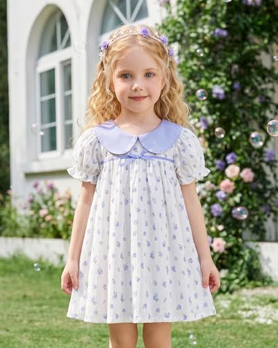 Image of Kucnuzki Baby Girl Clothes Cute Spring Summer Sun Dresses Toddler Casual Puff Sleeve Floral Dress Girls Summer Outfits