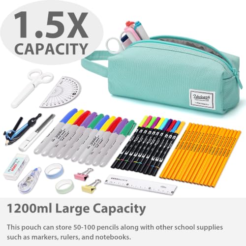Image of SPACEMATE Pencil Case Pouch Box Bag School Supplies Girls Boys Kids, Cute Preppy Stuff Large Big Capacity Aesthetic Canvas Pen Organizer, Back to College Stationary, Light Green, Simple Style, 1200ml