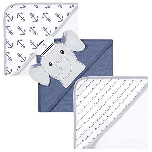 Image of Hudson Baby Unisex Baby Cotton Rich Hooded Towels, Sailor Elephant, One Size