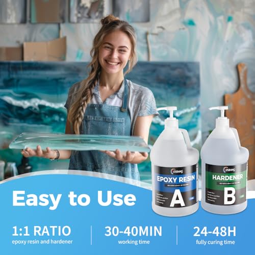 Image of Epoxy Resin 2 Gal, Clear Casting Kit for DIY Craft & Beginners, Crystal Clear Epoxy Resin for Casting, Coating, Jewelry Making & DIY, Hard Type No Bubble Non-Yellowing Deep Pour Resin(1 Galx2)