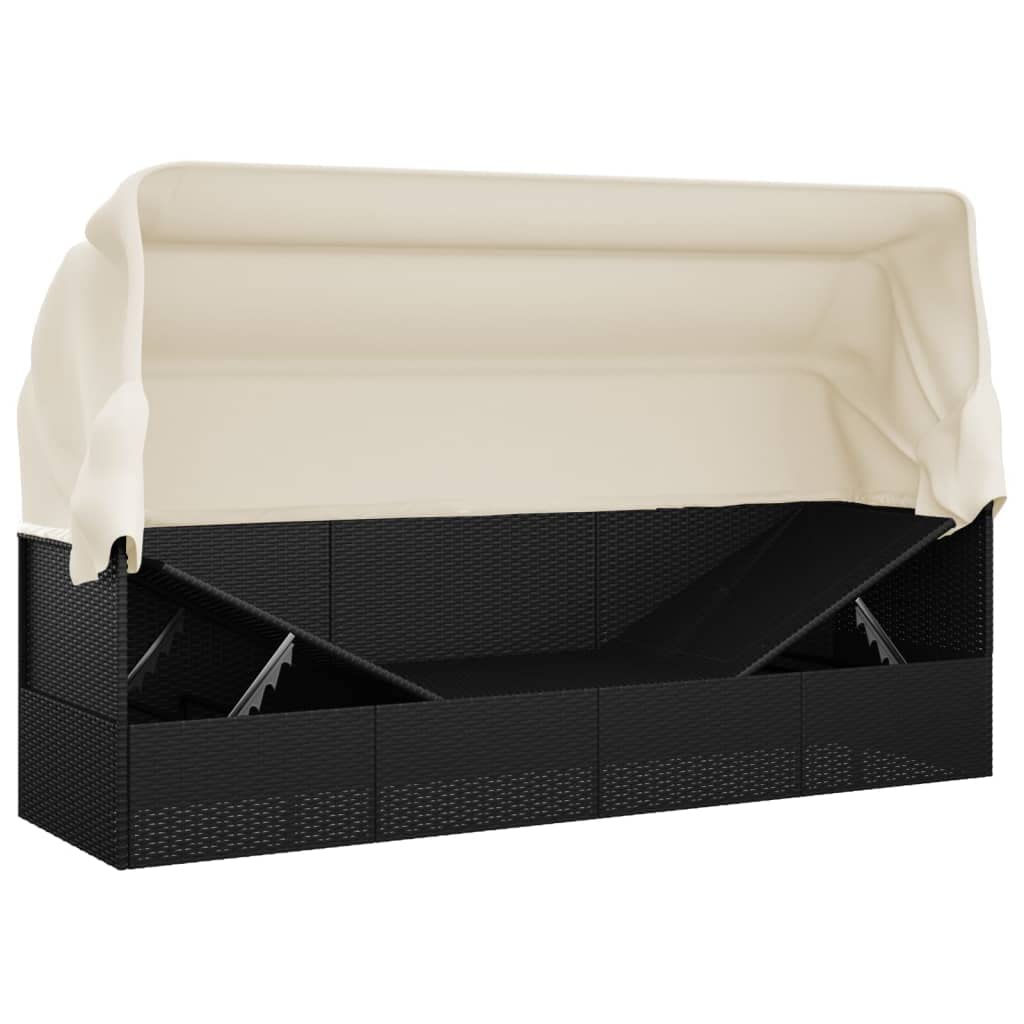 Gartensofa mit Dach und Kissen Balkon Sofa 3 Sitzer Rattansofa Outdoor-Loungebett Tagesbett Liegebank Sofa Gartenliege Liegesofa Multifunktionsliege