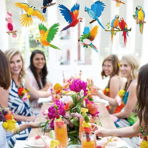 Image of GuassLee 10pcs Jungle Tropical Party Decorations Birds Honeycombs - Tropical Parrots Paper Cutouts Honeycombs Hanging Decorations for Hawaiian Luau Tiki Party Decor Supplies