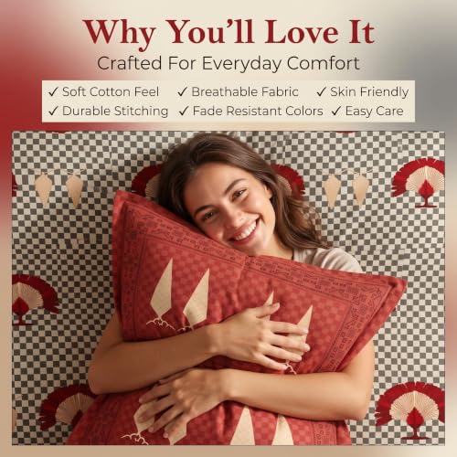 Image of BSB HOME 240 TC Cotton Feel Double Bedsheet with 2 Pillow Covers, Premium Soft Breathable Bed Sheet Set, Fade Resistant, All-Season, Easy Care, 90 x 100 Inches (228 x 254 cm) - Taupe & Crimson Red