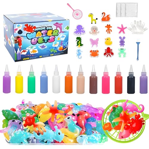 Magic Water Elf Toy Kit 12 Colors 3D DIY Water Gel Beads Kit with 14 Animal Molds Complete Water Toy Set with Storage Box Handmade STEM Craft Kits for Boys Girls Age 4+ Birthday Christmas Gift