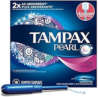 Tampax Pearl Plastic Unscented Tampons, Ultra Absorbency, 18 Count