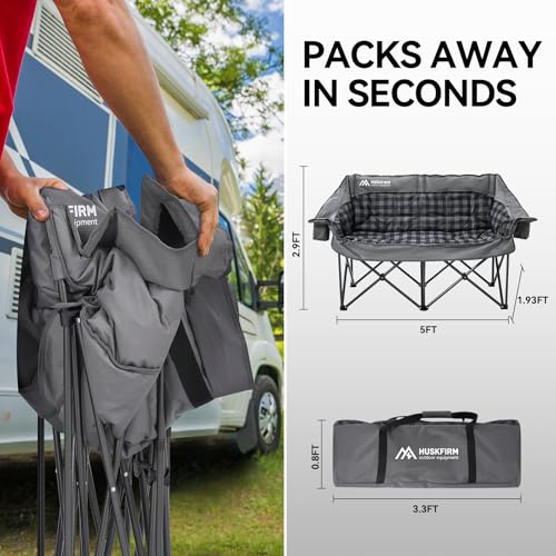Huskfirm Double Camping Chairs Padded Loveseat Chair for 2 Person - Heavy Duty Oversized Camping Couch for Adults Outdoor Lawn Beach - Portable Folding Sofa with Cup Holders and Carry Bag の商品画像 5