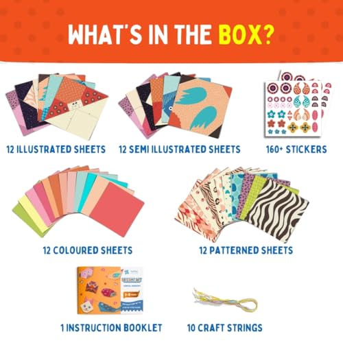 Image of PepPlay 3D Origami Paper Craft Kit - Best Birthday Return Gifts for Kids Ages 3 4 5 6 7 8 | 48 Sheets + Booklet + QR Video Tutorials Each | Mess-Free Travel Activity | Boys & Girls Gift