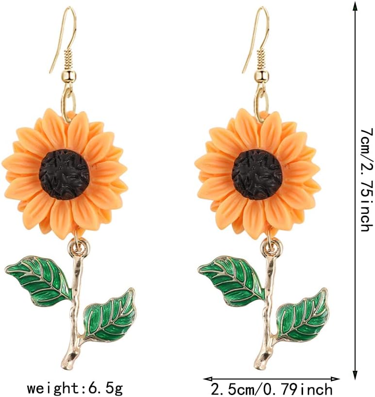 CHUNYANAN Fashion Simplicity Sunflower Dangle Drop Earrings for Women Yellow Enamel Daisy Sun Flower Personalized Earrings Jewelry Gift - Image 2