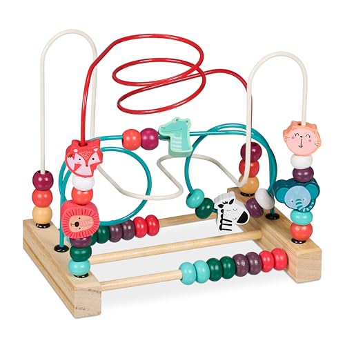 Relaxdays Motorikschleife, Holz Motorikspielzeug, Design C, Kinder ab 1 Jahr, Holzspielzeug für Mädchen & Jungen, bunt