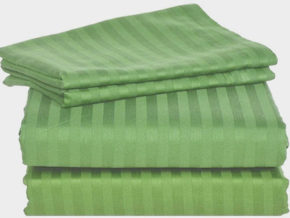 LUXURIOUS BEDDING King Size Stripes Sheet Set - 4 Piece - Long Staple Egyptian Cotton 800 Thread Count Sateen Weave 40 Cm Deep Soft Wrinkle & Fade Resistant - Moss