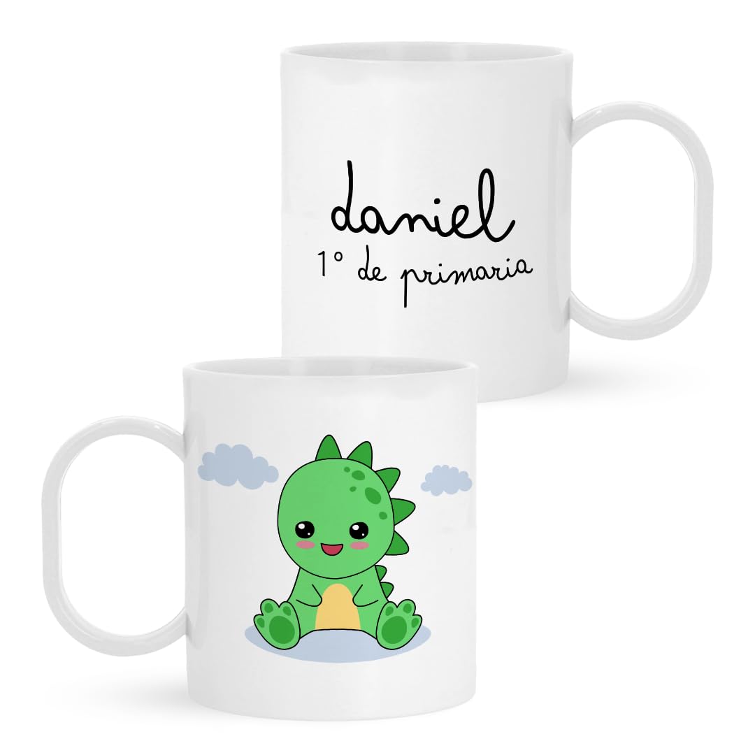 Taza de Plástico Personalizada Infantil Dinosaurio Bebe Con Nombre | Vuelta al Colegio/Guardería