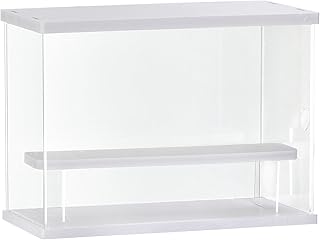 sourcing map Clear Acrylic Display Case with LED Light 1 Tier Dustproof Showcase Assemble Cube Storage Boxes Stand for Collectibles, Action Figures (12.6x4.92x8.86)White