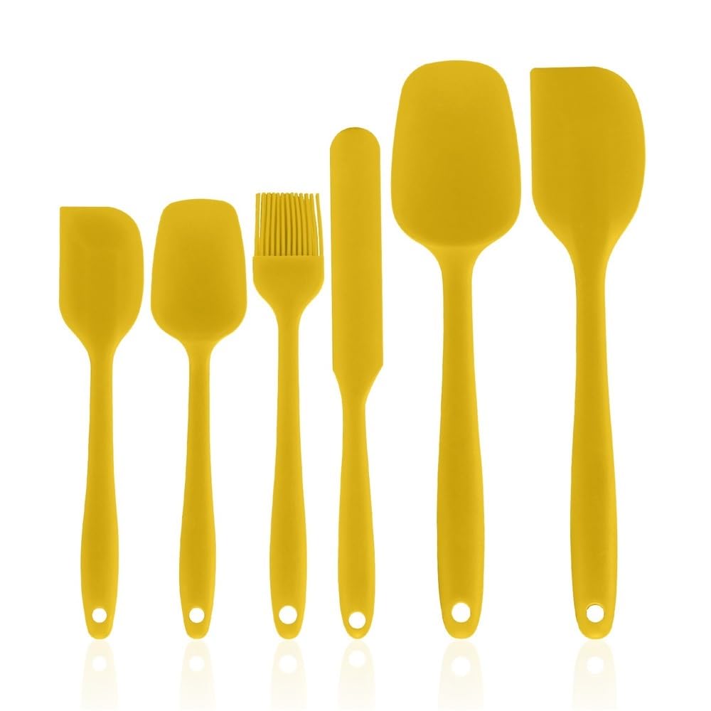 Juego de 6 espátulas de Silicona for cocinar, Hornear y Mezclar.(Yellow)