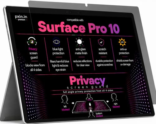 Image of Pxin 360 Pro Privacy Screen guard compatible with Surface Pro 10 | Anti Glare | Anti UV | Anti Blue | Anti Reflection | Privacy Filter | Unbreakable Build