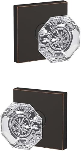 Miniatura 2 de Schlage Custom FC21 ALX 716 COL Alexandria - Pomo de cristal con moldura Collins para pasillos y cerraduras de cama, bronce envejecido