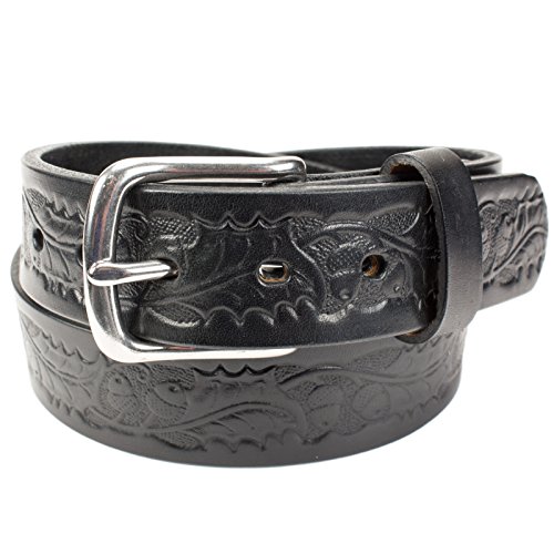 Oak Leaf Embossed Bridle Leather Belt Handmade Extra Thick