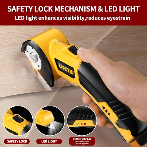 Electric Scissors with LED Light and Battery Display , High Speed Cardboard Cutter with Large Capacity Battery ,Suitable for Cutting Leather, Carpet and Plastic etc