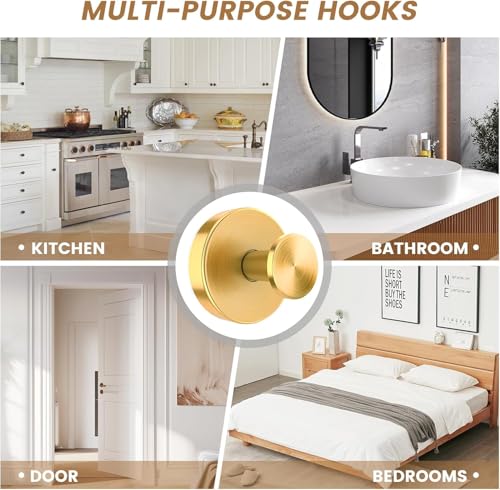 Image of BKV Suction Cup Hooks for Glass Window,Removable Shower Hooks for Inside Shower,Metal Towel Hooks for Bathrooms,4 Pack(Gold)