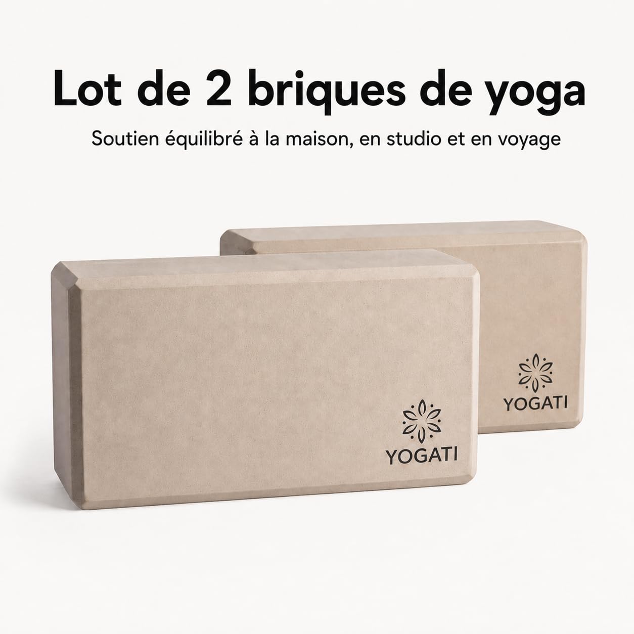YOGATI® Blocs de Yoga en Mousse lot de 2 | Briques de yoga en Mousse EVA | Dimensions 22 X 12 X 7.5 Cm | Accessoire Yoga Antidérapant pour Pilates et Fitness | Yoga blocks set of 2