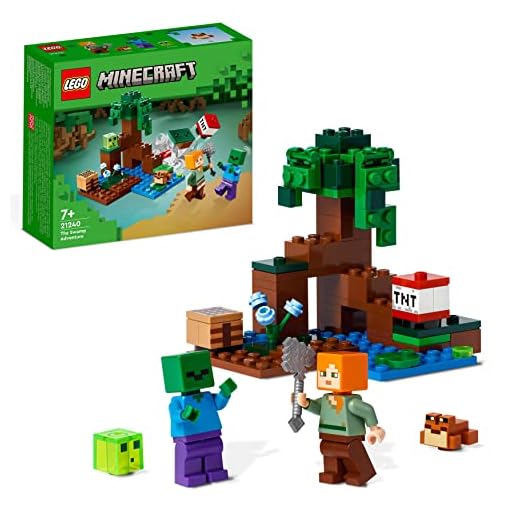 LEGO 21240 Minecraft La Aventura en el Pantano, Juguete de Construcción, Mini Figuras de Alex y Esqueleto, Bioma, Regalo de Cumpleaños Niños de 7 Años