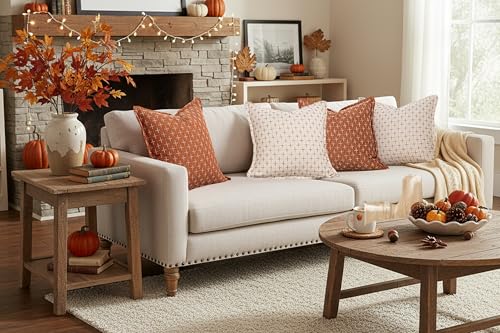 Vfuty Burt Orange Throw Pillow Cover 20x20 Inch Farmhouse Texture Pillow Covers Vintage Couch Pillow Case Rustic Cushion Cases for Sofa Bed Living Room Boho Decor — view 6