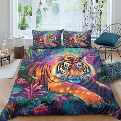 Parure de lit tigre 135x200 microfibre housse de couette
