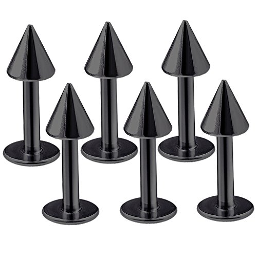 6pcs 16g Labret Stud Lip Ring Cartilage Tragus Snakebite Monroe Triple Forward Helix Conch Medusa Lobe Black Spike Pick Size