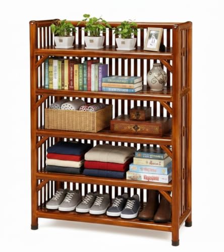 Image of Cane Crafts 4 Tier Bamboo Wooden Shelf Shoe Racks Slipper Stand Chappal Storage Organizer Multi-Purpose Rack for Storage Entryway Shelf Organizer for Home and Kitchen