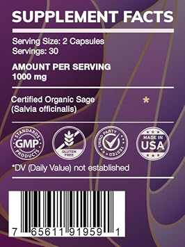 HerbEra Earth's Love - Sage 60 Capsules, 500 mg, Sage (Salvia officinalis) Dried Leaf (60 Capsules)