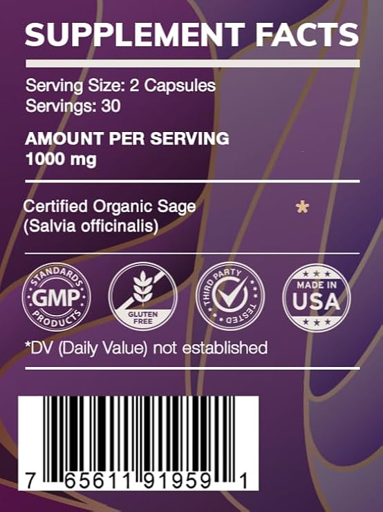 HerbEra Earth's Love - Sage 60 Capsules, 500 mg, Sage (Salvia officinalis) Dried Leaf (60 Capsules)