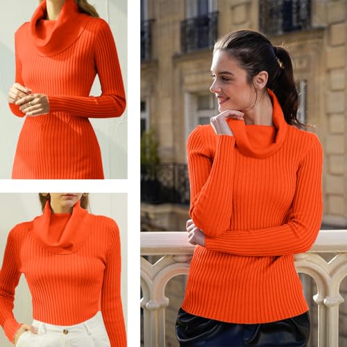 Image of v28 Women's Stretchable Cowl Neck Knit Long Sleeve Slim Fit Bodycon Sexy Sweater
