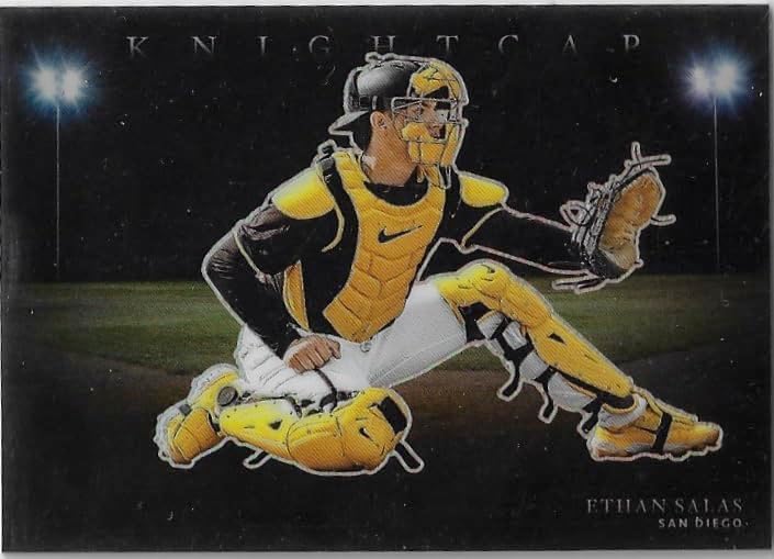 Ethan Salas Knightcap Prizm Super Short Print SSP Special Insert Collectible Baseball Card - 2024 Panini Crusade Baseball Card #K-2 (Padres)