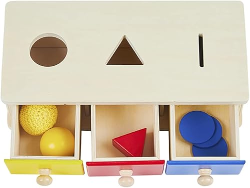 Kghios Montessori Box w/Bins Coin Object Permanence with Drawer 4 in 1 Montessori Infant Toys for Toddlers Materials for 6-12 Month Babies Infant 1-2 Year Toddlers Toys