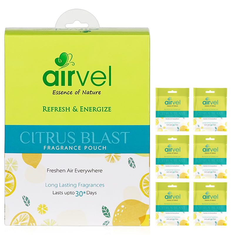 Image of Airvel Citrus Blast Fragrance Pouch | Non-Toxic, Safe | Long-Lasting Freshness | Up to 30 Days contains 6 Pcs (10g each)