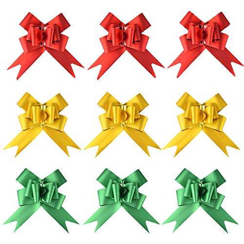 Kuuqa 30 piezas de gran tira arcos nudo de regalo de Navidad con cadenas de cinta para la decoración de navidad (rojo/amarillo/verde)