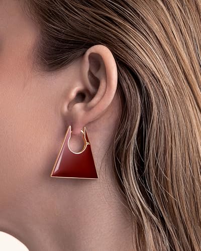 Gold Maroon Large Chunky Thin Square Geometric Dangle Statement Earrings for Women by SNGIA , Big Tropical Handmade Trendy Enamel Vacation Summer Chandelier Drop Jewelry Gifts, Rectangle Huggies Fashion Button Accessories, Vintage Hawaiian Floral Square Nickle Free Huggie Earring.4