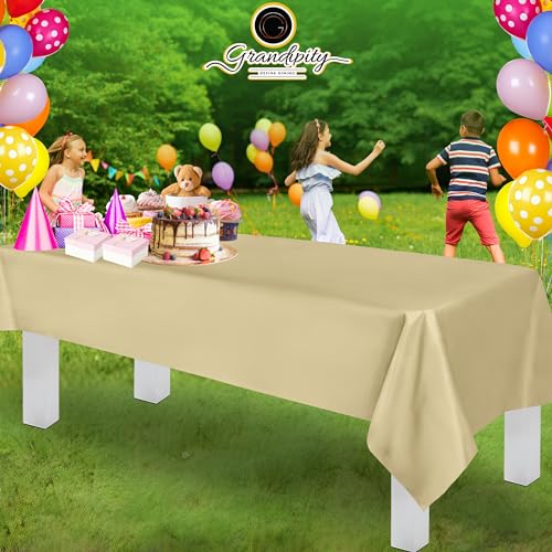 Image of Grandipity 24 Pack Premium Disposable Plastic Tablecloth 54 Inch. x 108 Inch. Decorative Rectangle Table Cover - Beige