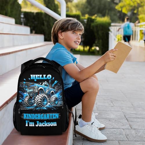 Boys Backpack for School, Personalized Truck Backpacks for Kindergarten Preschool, 17 Inches Custom Lightweight Car Bookbag Gift with Name for Kids Childrens Boys 3-63