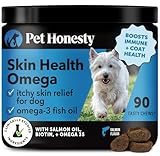 Pet Honesty Omega Skin Health Chews for Dogs, Alaskan Salmon Oil, Omega-3 Fish Oil, Krill, Spirulina, Omega-3s, Healthy Skin & Coat, Itchy Skin, Dog Allergies, May Reduce Shedding (90 Count)