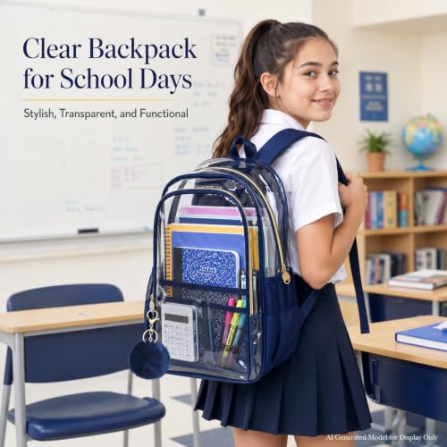 Image of AGSDON Clear Backpack, Heavy Duty Transparent Bookbag, See Through PVC Backpacks for Women Men