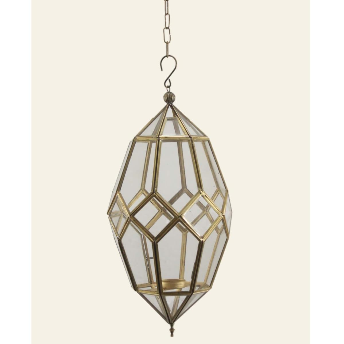 Orientalna latarnia wisząca Selma z kolorowego szkła i metalu z łańcuszkiem | marokańska szklana latarnia na świeczniki typu tealight | świecznik na podgrzewacze wiszący świecznik do zawieszenia