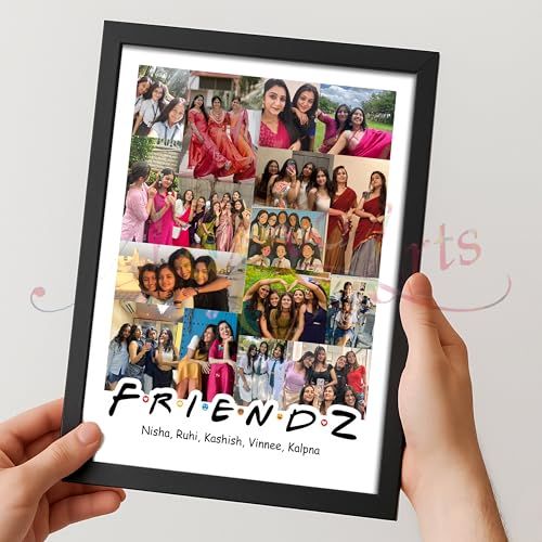 Image of Personalized FRIENDZ Portrait Multiple Pictures Collage Photo Frame | Customised Gift for Best Friends, Girls, Cousins & Travel Memories | Birthday, Farewell, Anniversary | Glare-Free Laminated Wooden Frame | Sizes - A5 /A4 /A3