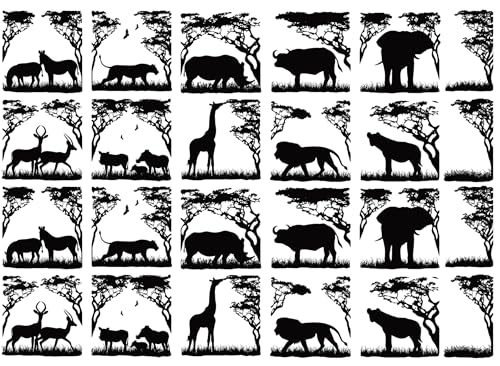 Animals of Africa 24 pcs 1 Inch Black Fused Glass Decals